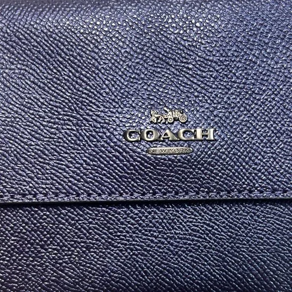 Coach Sm Purple Leather Wallet Crossbody Bag Purse Chain Metallic Multicolor
